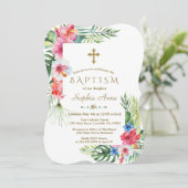 エキゾチックハワイアン熱帯フローラフレームバプテスマ 招待状 (スタンド正面)