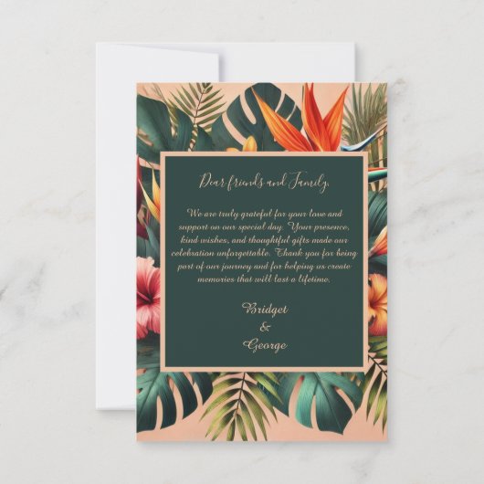 エキゾチックハワイアン結婚トロピカル&写真 サンキューカード (裏面)