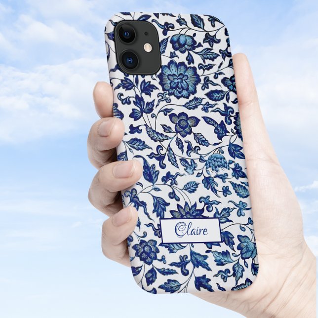 エキゾチックパーソナライズされたシックブルー&ホワイトフローラ Case-Mate iPhoneケース