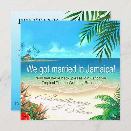 エキゾチックビーチジャマイカの受付で砂に名前を書いてもらう 招待状 (正面/裏面)
