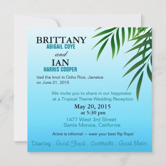 エキゾチックビーチジャマイカ披露宴砂で名前を取得 招待状 (裏面)