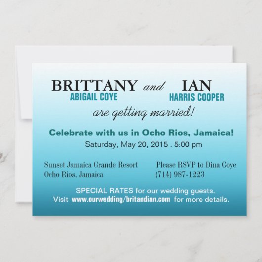 エキゾチックビーチジ結婚ャマイカの砂の中での名前の取得 招待状 (裏面)
