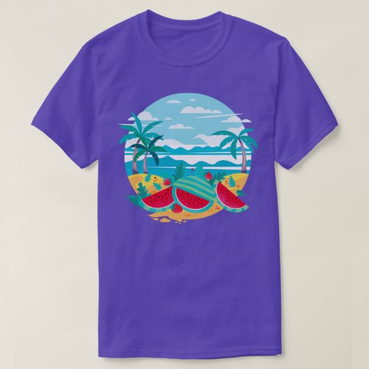 エキゾチックビーチ海パームツリーズメロンフルーツウォーターメル Tシャツ (デザイン正面)