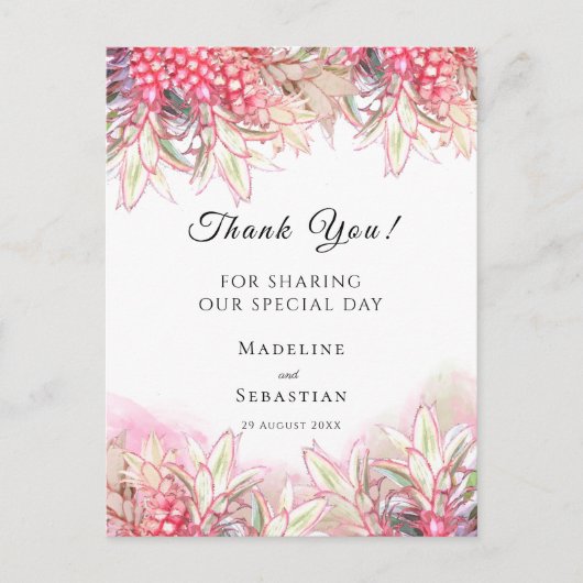 エキゾチックピンクパイナップル赤面結婚ズサンキュー ポストカード (正面)