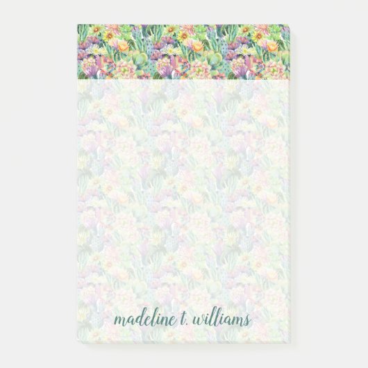 エキゾチックブルーミング水彩サボテン模様 ポストイット (正面)