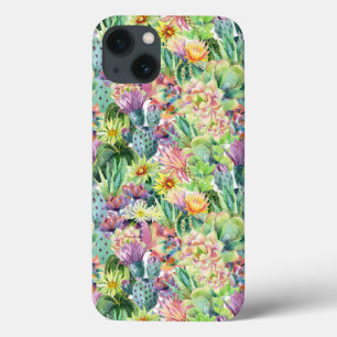 エキゾチックブルーミング水彩サボテン模様 iPhone 13ケース