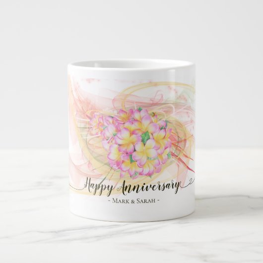 エキゾチックプルメリアフラワー抽象芸術アート書道 ジャンボコーヒーマグカップ (正面)