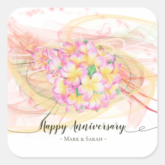 エキゾチックプルメリアフラワー抽象芸術アート書道 スクエアシール (正面)