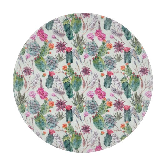 エキゾチックボホ水彩サボテン&サククレントパターン カッティングボード (正面)