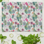 エキゾチックボホ水彩サボテン&サククレントパターン キッチンタオル (折り畳み)