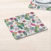 エキゾチックボホ水彩サボテン&サククレントパターン スクエアペーパーコースター (アングル)