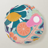 エキゾチックモダンなジャングルコラージュ。 ラウンドクッション (裏面)