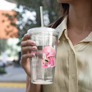 エキゾチックモダンなピンクの水の色のフラミンゴと引用文 アクリルタンブラー