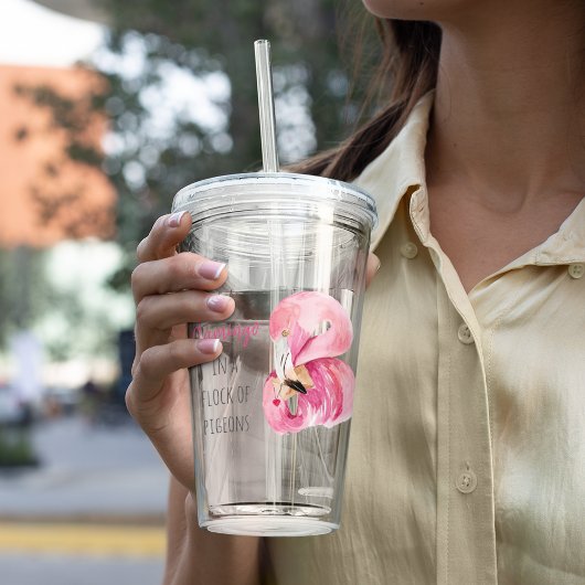 エキゾチックモダンなピンクの水の色のフラミンゴと引用文 アクリルタンブラー