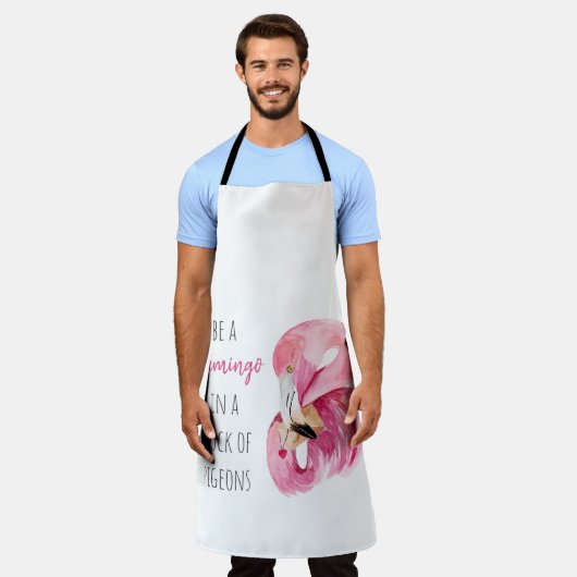 エキゾチックモダンなピンクの水の色のフラミンゴと引用文 エプロン (着用した状態)