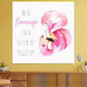 エキゾチックモダンなピンクの水の色のフラミンゴと引用文 キャンバスプリント (インサイチュ (リビング))