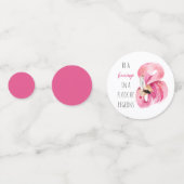 エキゾチックモダンなピンクの水の色のフラミンゴと引用文 コンフェッティ (裏面)