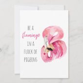 エキゾチックモダンなピンクの水の色のフラミンゴと引用文 シーズンカード (正面)