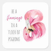 エキゾチックモダンなピンクの水の色のフラミンゴと引用文 スクエアシール (正面)