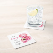 エキゾチックモダンなピンクの水の色のフラミンゴと引用文 スクエアペーパーコースター (インサイチュ)