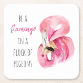エキゾチックモダンなピンクの水の色のフラミンゴと引用文 スクエアペーパーコースター (正面)