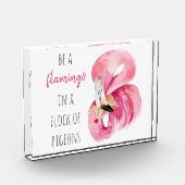 エキゾチックモダンなピンクの水の色のフラミンゴと引用文 フォトブロック (左)