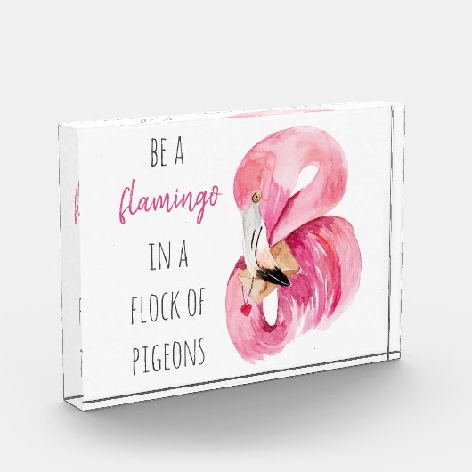 エキゾチックモダンなピンクの水の色のフラミンゴと引用文 フォトブロック (左)