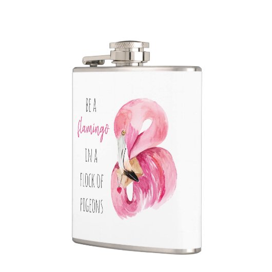 エキゾチックモダンなピンクの水の色のフラミンゴと引用文 フラスク (左)