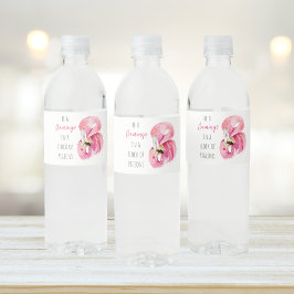 エキゾチックモダンなピンクの水の色のフラミンゴと引用文 ペットボトルラベル