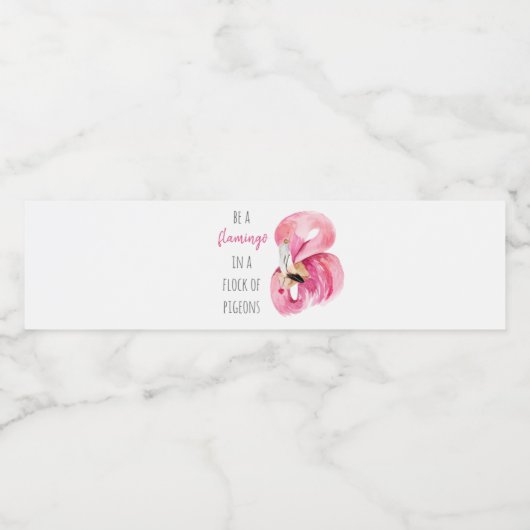 エキゾチックモダンなピンクの水の色のフラミンゴと引用文 ペットボトルラベル (シングルラベル)