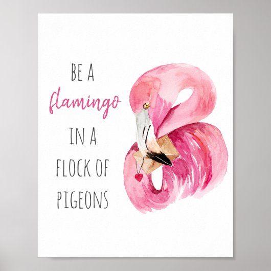 エキゾチックモダンなピンクの水の色のフラミンゴと引用文 ポスター (正面)