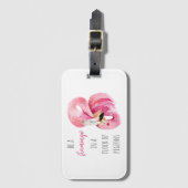 エキゾチックモダンなピンクの水の色のフラミンゴと引用文 ラゲッジタグ (正面縦)