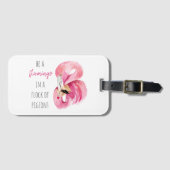 エキゾチックモダンなピンクの水の色のフラミンゴと引用文 ラゲッジタグ (正面横)