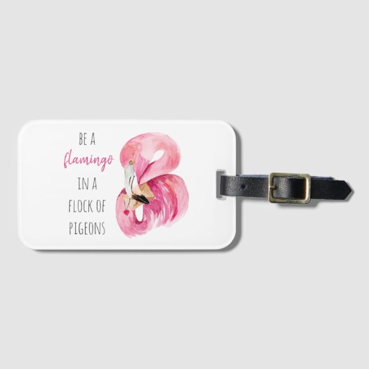 エキゾチックモダンなピンクの水の色のフラミンゴと引用文 ラゲッジタグ (正面横)