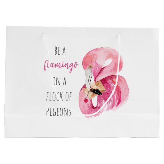 エキゾチックモダンなピンクの水の色のフラミンゴと引用文 ラージペーパーバッグ (裏面)
