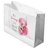 エキゾチックモダンなピンクの水の色のフラミンゴと引用文 ラージペーパーバッグ (正面アングル)