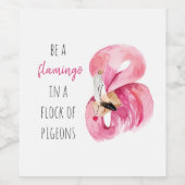 エキゾチックモダンなピンクの水の色のフラミンゴと引用文 ワインラベル (シングルラベル)