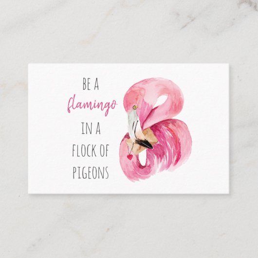 エキゾチックモダンなピンクの水の色のフラミンゴと引用文 名刺 (正面)