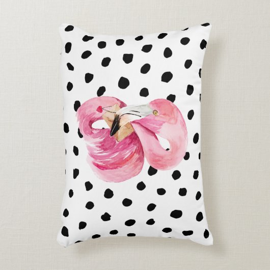 エキゾチックモダンなピンクの水の色フラミンゴ&ドット アクセントクッション (正面(垂直))