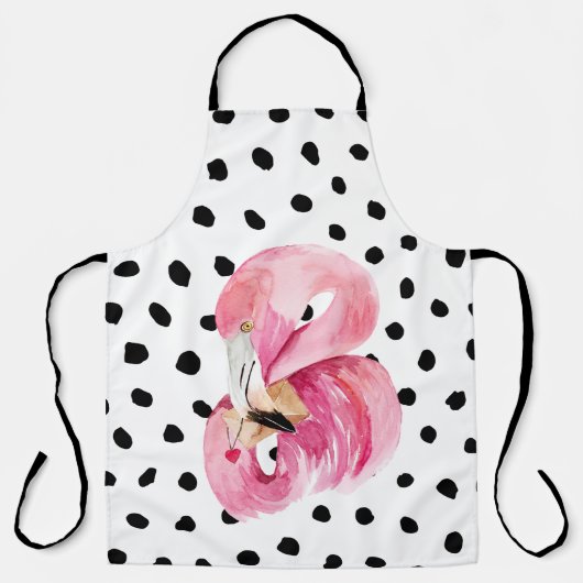 エキゾチックモダンなピンクの水の色フラミンゴ&ドット エプロン (正面)
