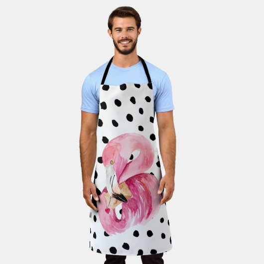 エキゾチックモダンなピンクの水の色フラミンゴ&ドット エプロン (着用した状態)