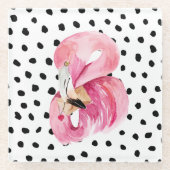 エキゾチックモダンなピンクの水の色フラミンゴ&ドット ガラスコースター (正面)
