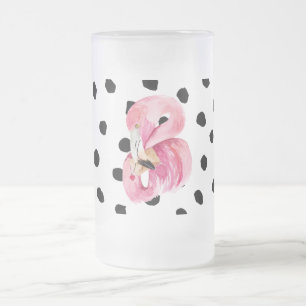 エキゾチックモダンなピンクの水の色フラミンゴ&ドット フロストグラスビールジョッキ