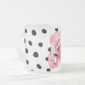 エキゾチックモダンなピンクの水の色フラミンゴ&ドット フロストグラスマグカップ (正面左)