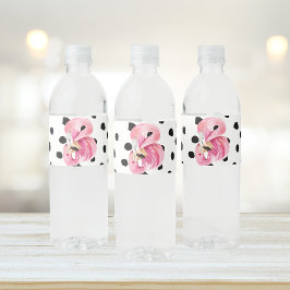 エキゾチックモダンなピンクの水の色フラミンゴ&ドット ペットボトルラベル