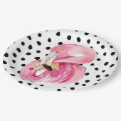 エキゾチックモダンなピンクの水の色フラミンゴ&ドット ペーパープレート (アングル)