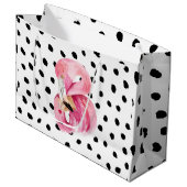 エキゾチックモダンなピンクの水の色フラミンゴ&ドット ラージペーパーバッグ (正面アングル)