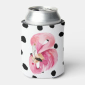 エキゾチックモダンなピンクの水の色フラミンゴ&ドット 缶クーラー (缶正面)