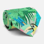 エキゾチックモダンな鳥と葉の熱帯デザイン ネクタイ (ロール)