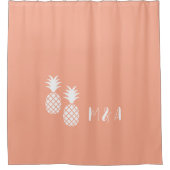 エキゾチックモダンピンクの白パイナップルパターン シャワーカーテン (正面)